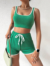 Women'S Color Block Trimmed Sleeveless Vest And Shorts Set